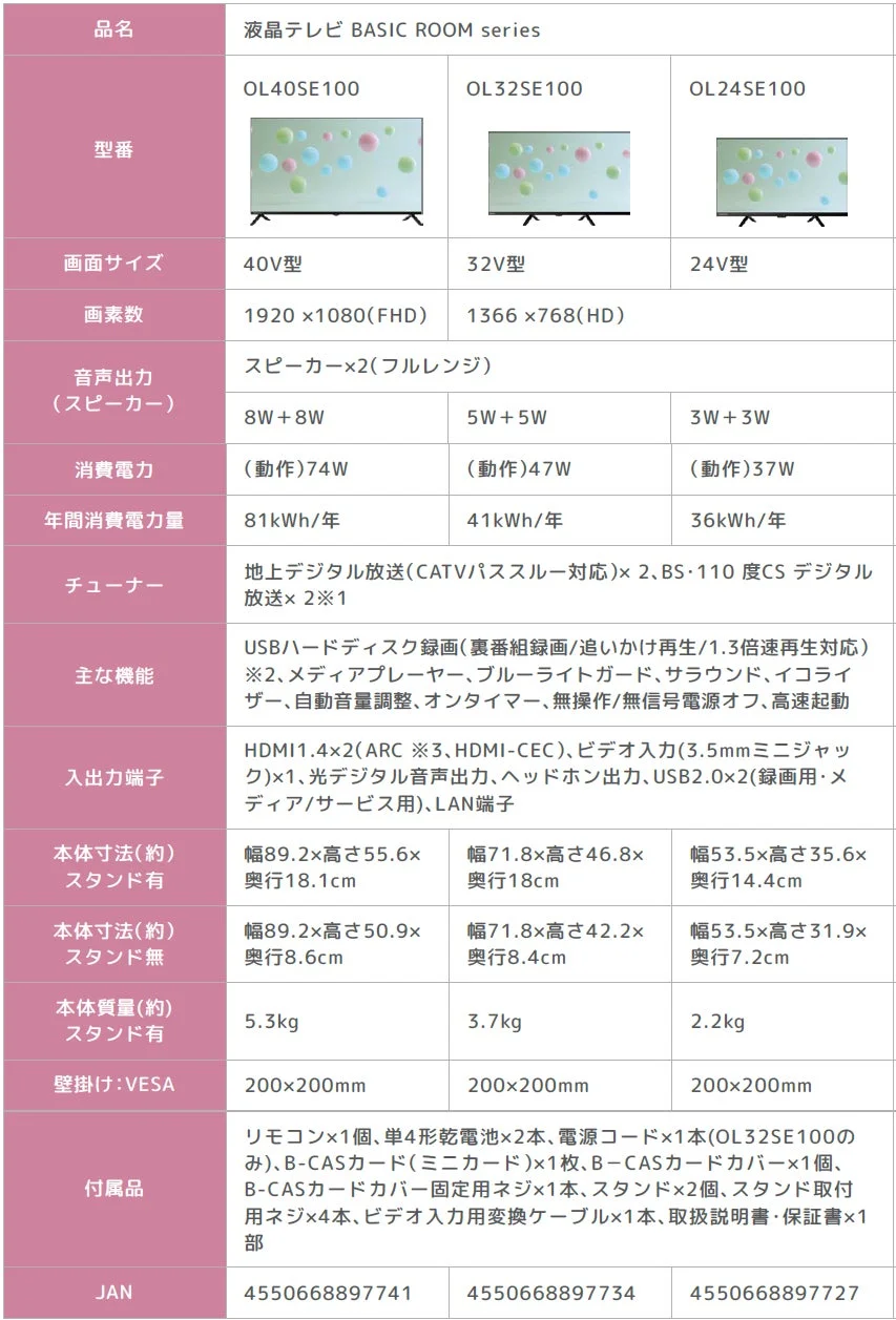 製品仕様表
