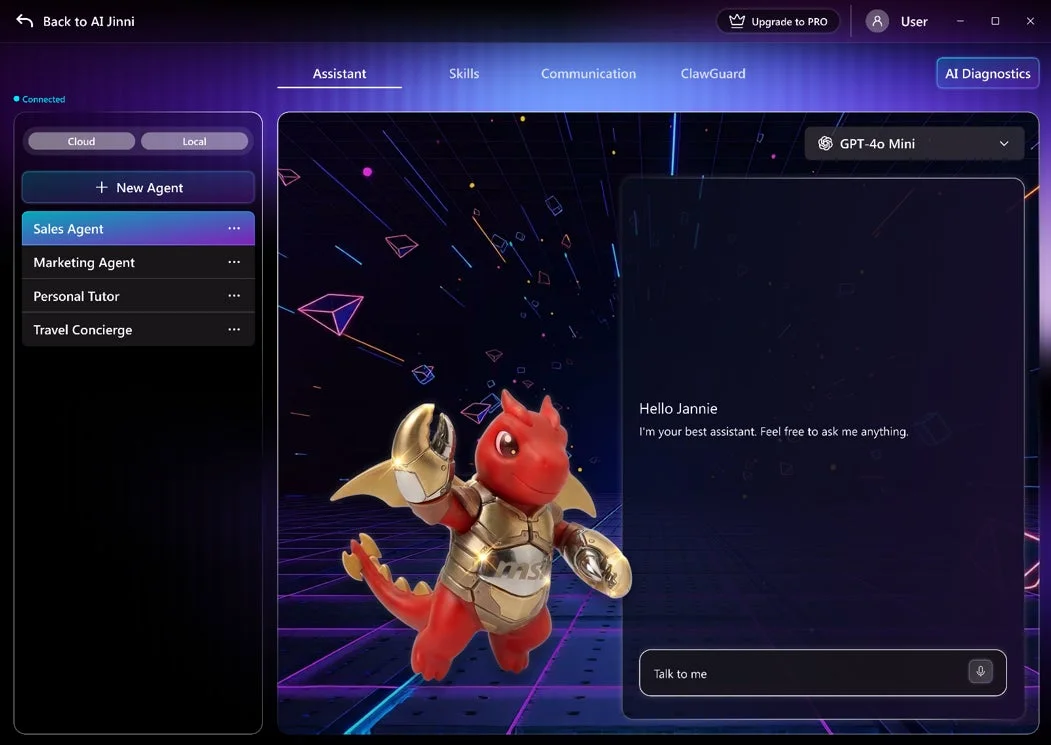 LuckyClawエージェントAIのUI