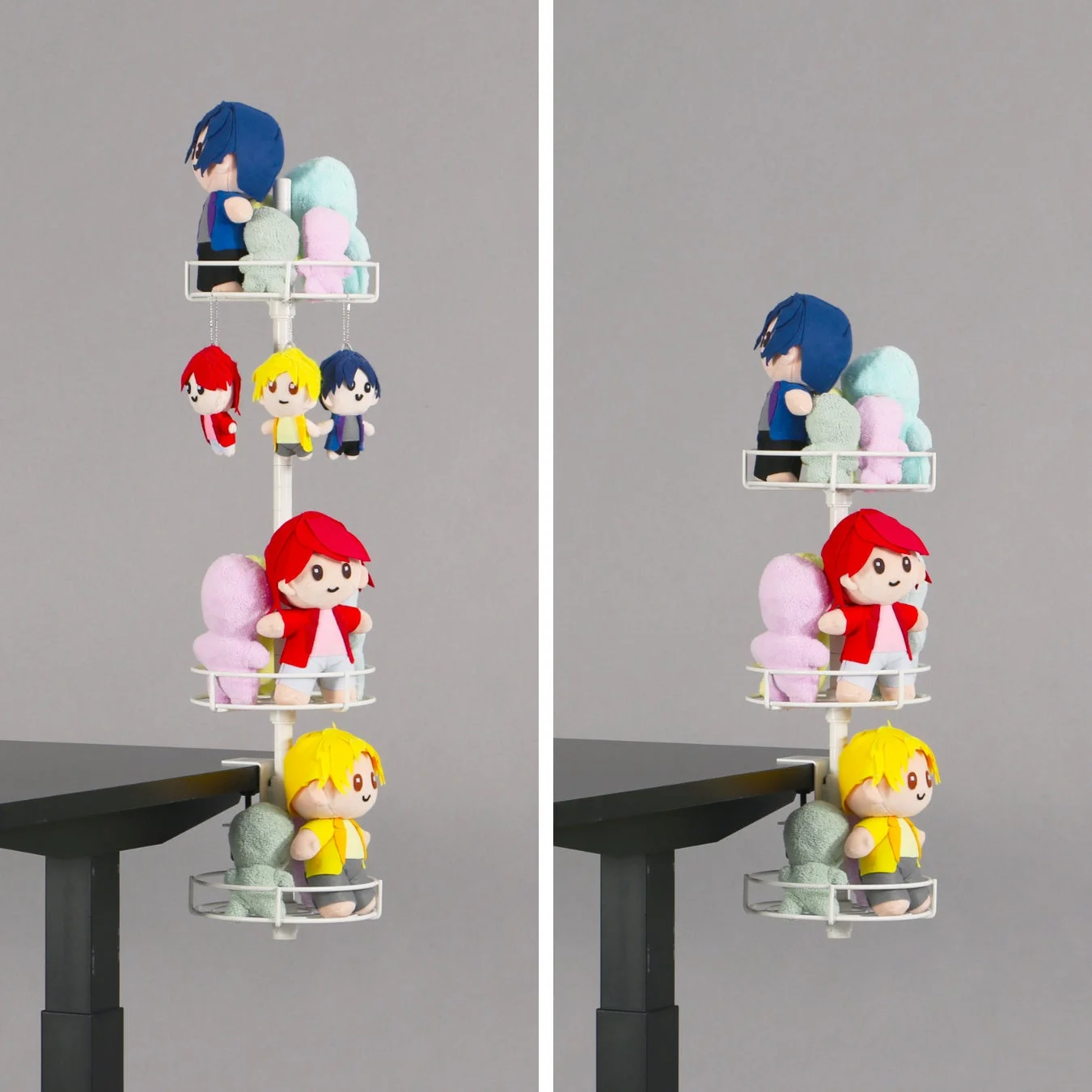 ぬいぐるみが円形に飾られたワイヤー棚