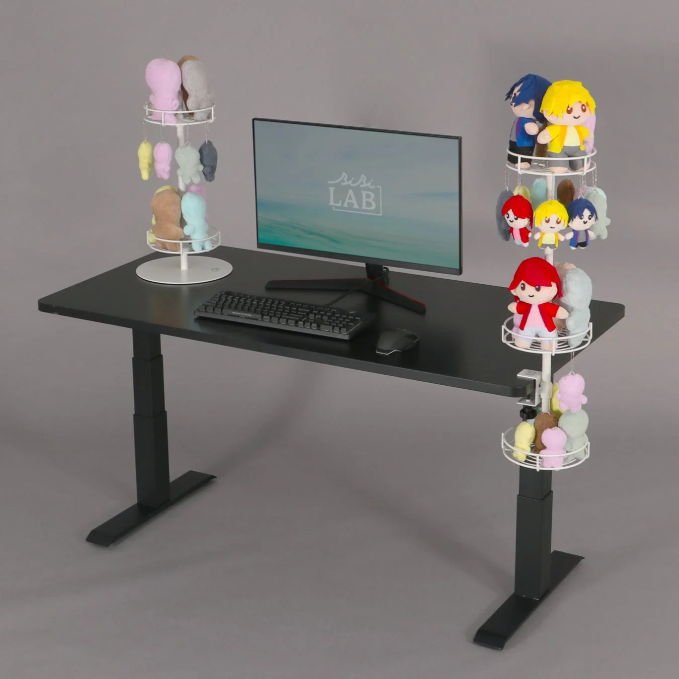 ぬいタワーのクランプ固定とスタンド固定の設置イメージ