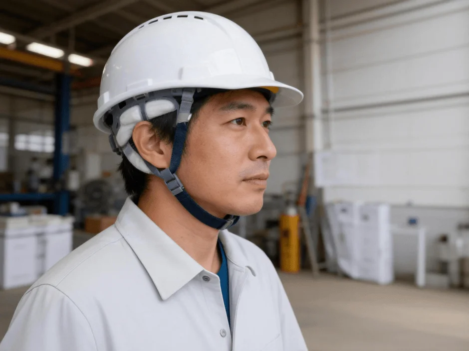ヘルメットをかぶった作業員の画像