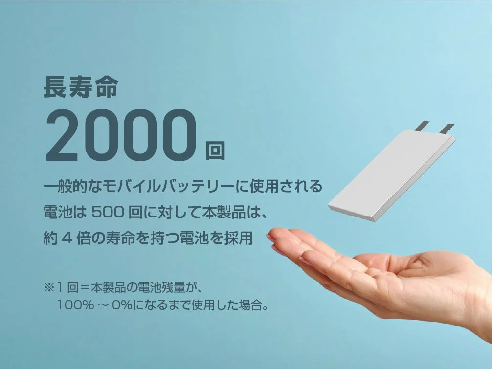 2000回の長寿命を示すバッテリー