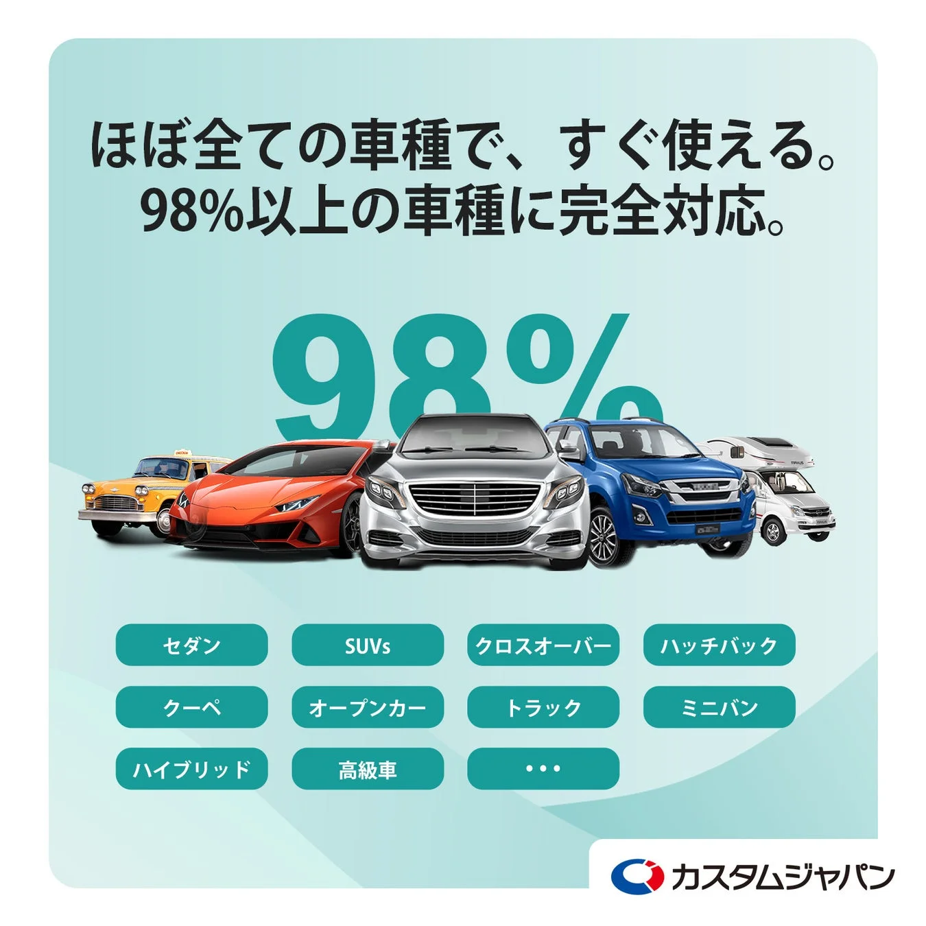 ほぼ全ての車種で、すぐ使える