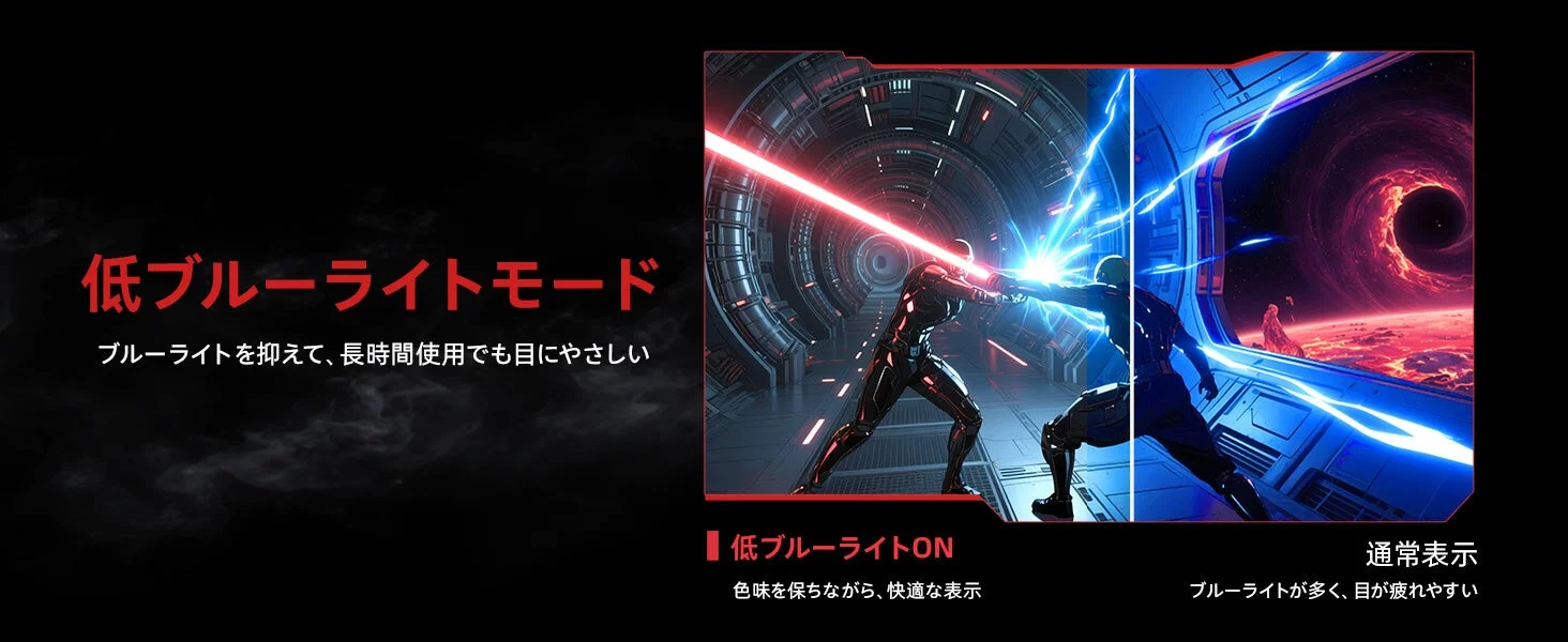 低ブルーライトモードと通常表示を比較