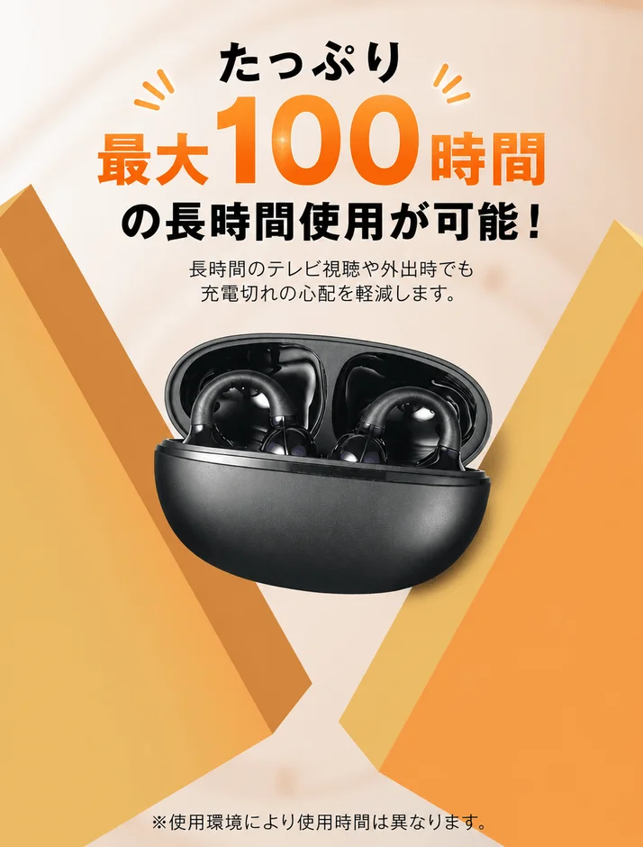 最大100時間使用可能なイヤーカフ型集音器