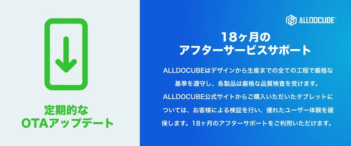 定期的なOTAアップデート ALLDOCUBE 18ヶ月の アフターサービスサポート
