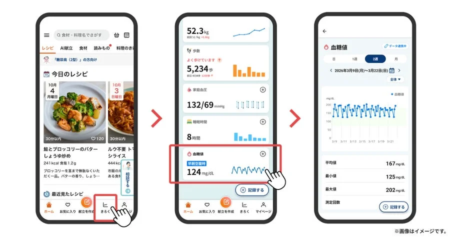 健康管理アプリのUI/UXを示す画像