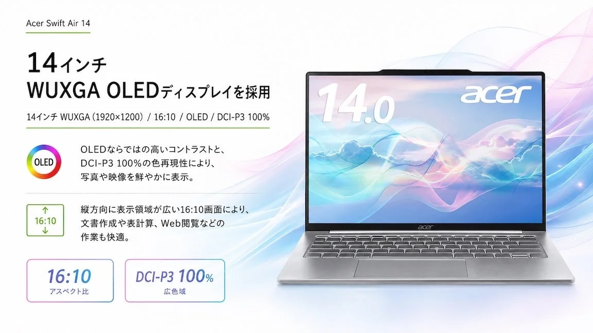 Acer Swift Air 14 14インチ WUXGA OLEDディスプレイ