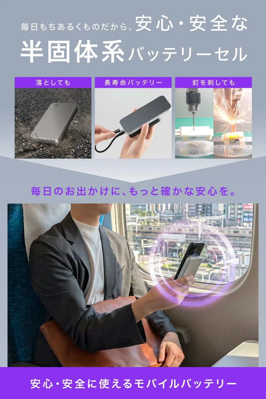 半固体系バッテリーの安全性を示すイメージ