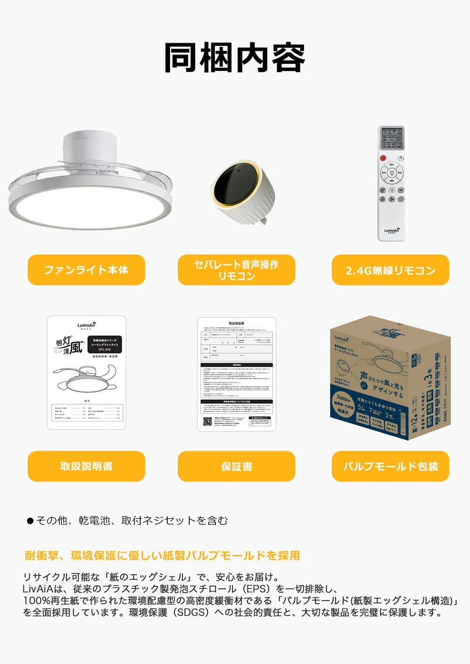 同梱内容とパルプモールド包装