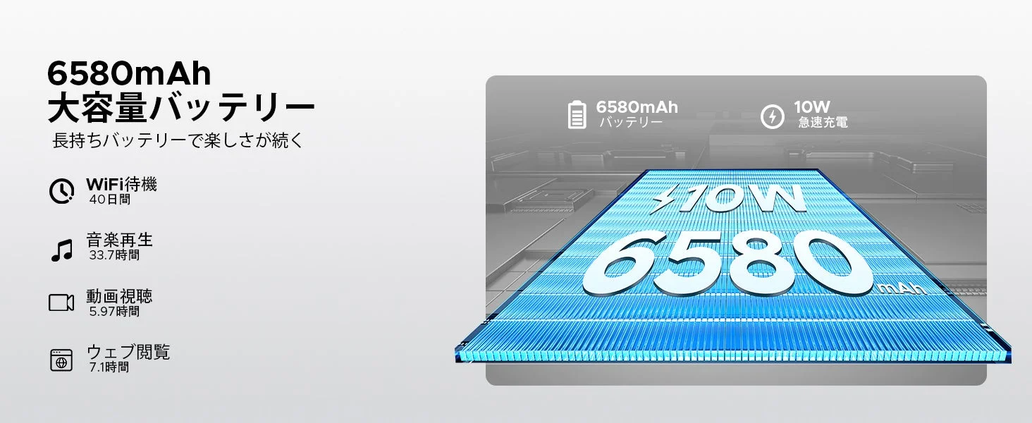 6580mAh大容量バッテリー