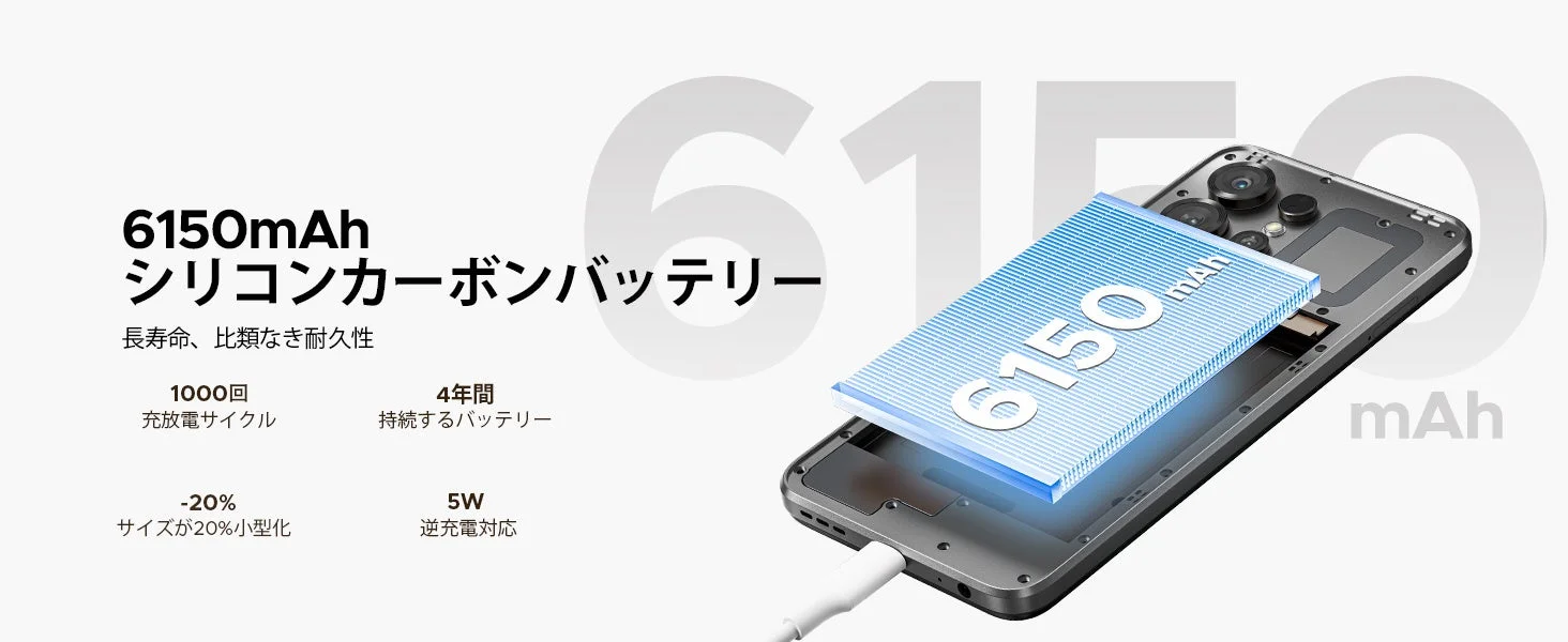 6150mAh大容量バッテリー