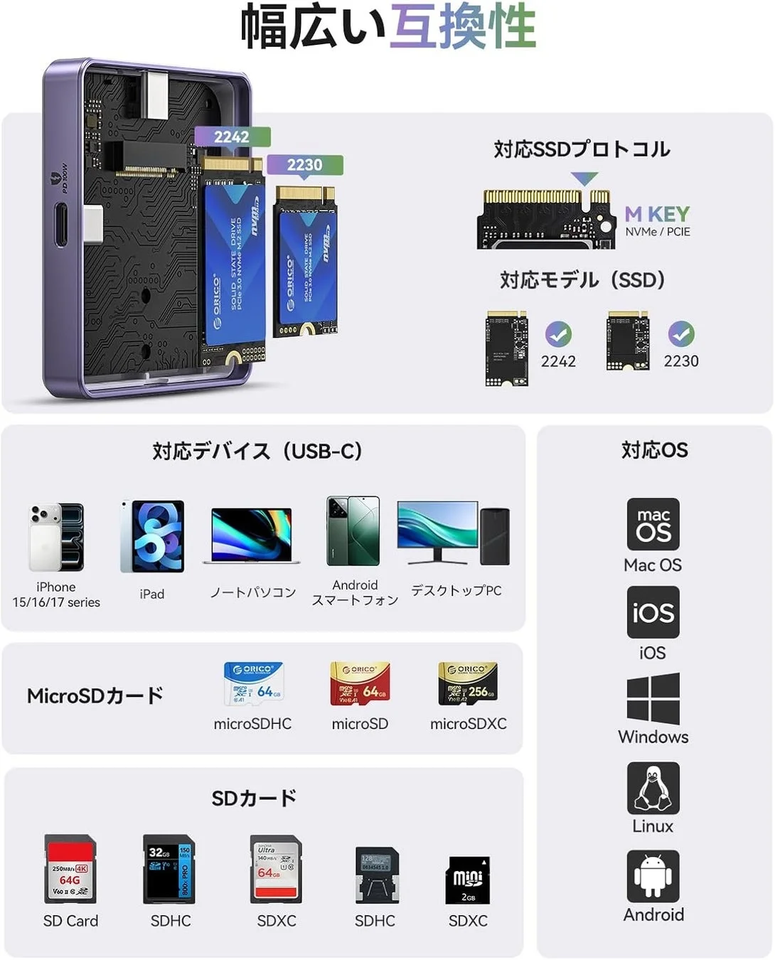 幅広い互換性