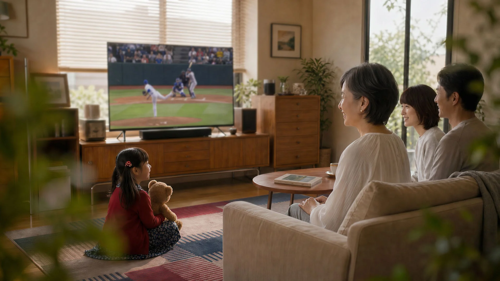 家族でテレビを見る様子