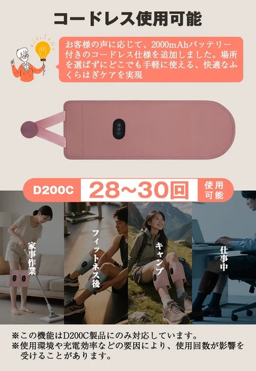 コードレスふくらはぎケア製品D200Cの機能説明