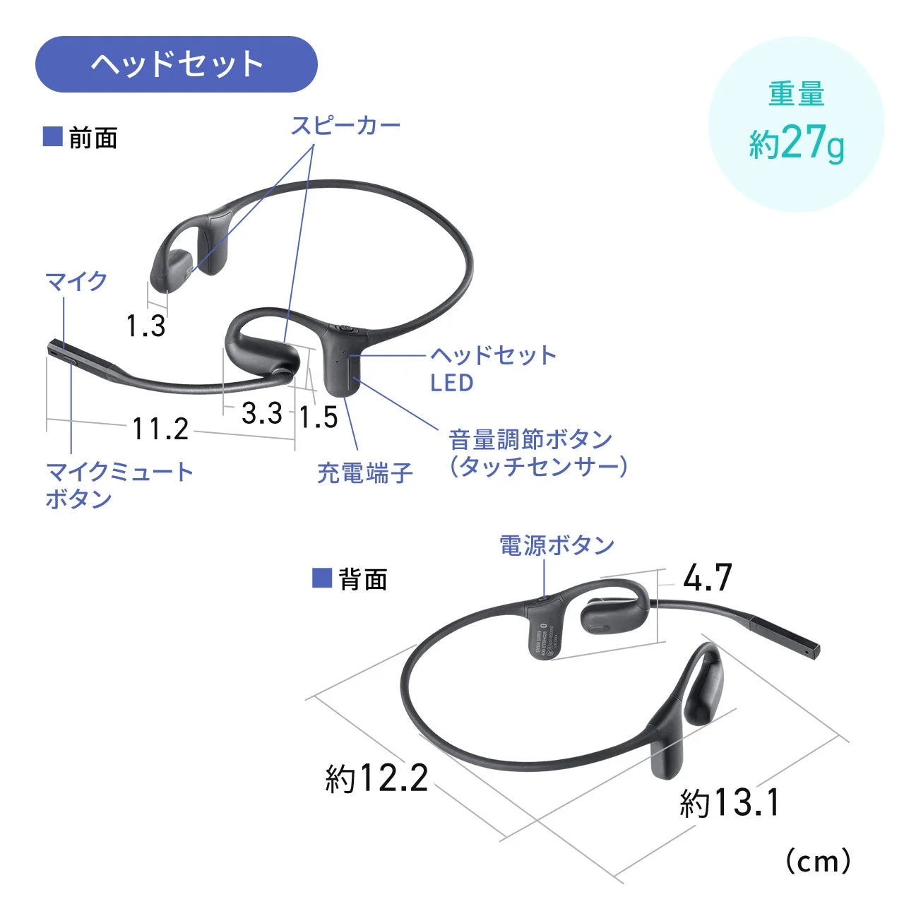 ヘッドセットの製品説明と寸法