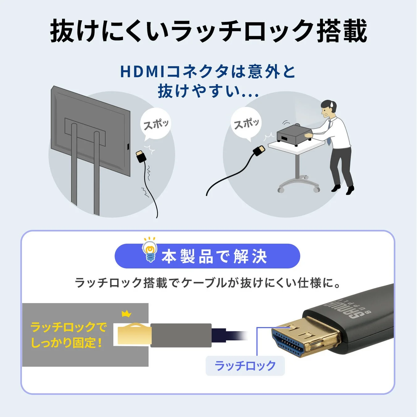 抜けにくいラッチロック搭載