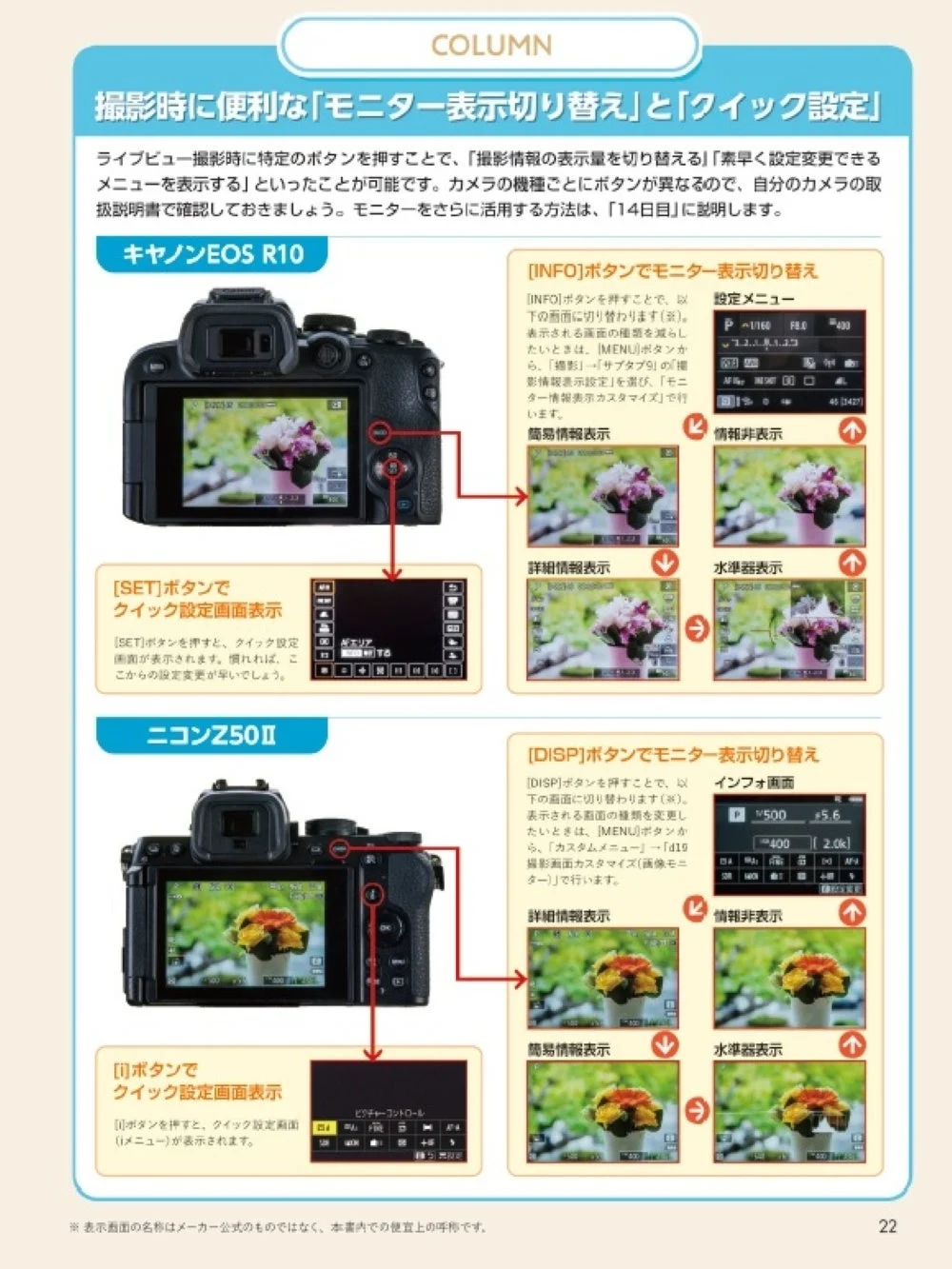 モニター表示切り替えとクイック設定