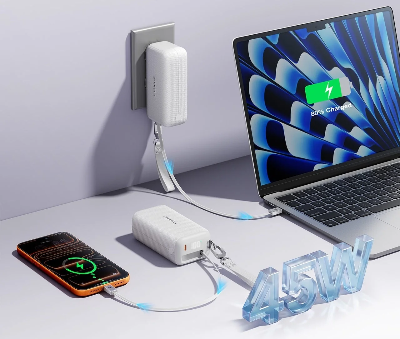45W高出力でPCとスマホを充電するイメージ
