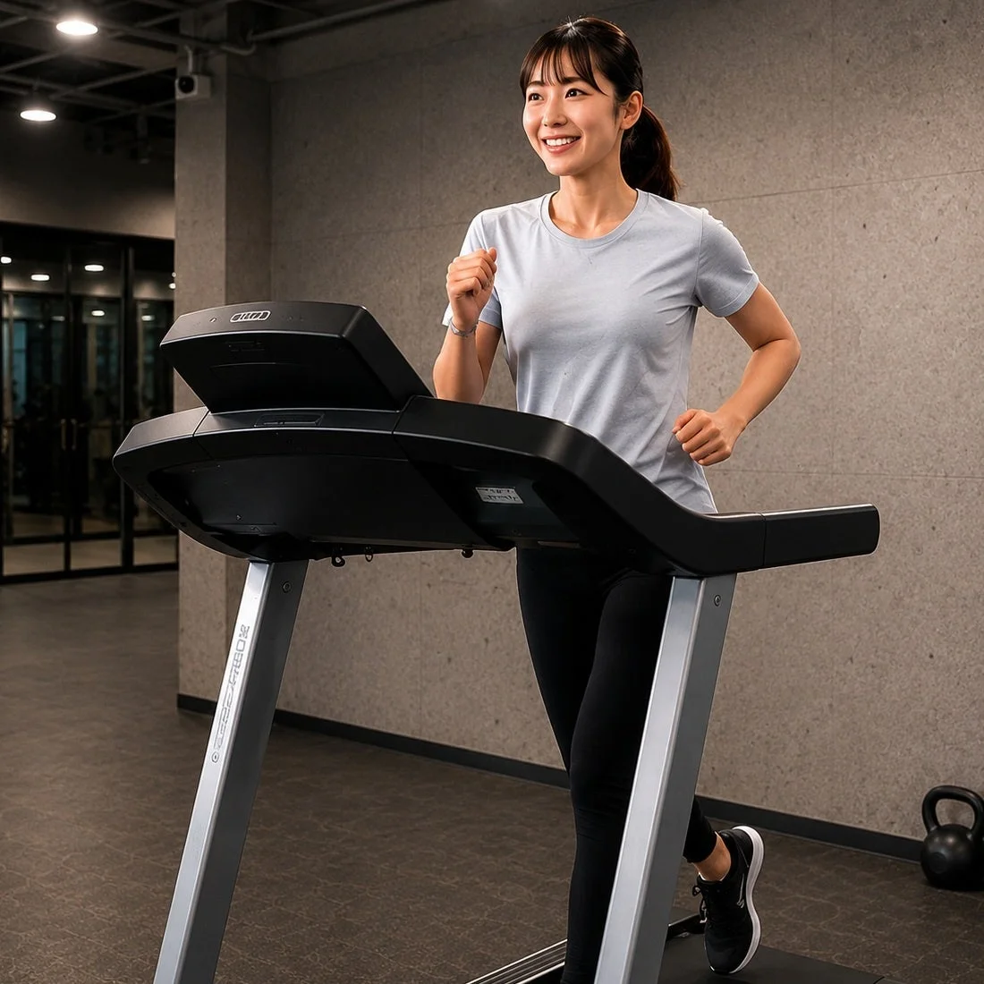 トレッドミルでランニングする女性