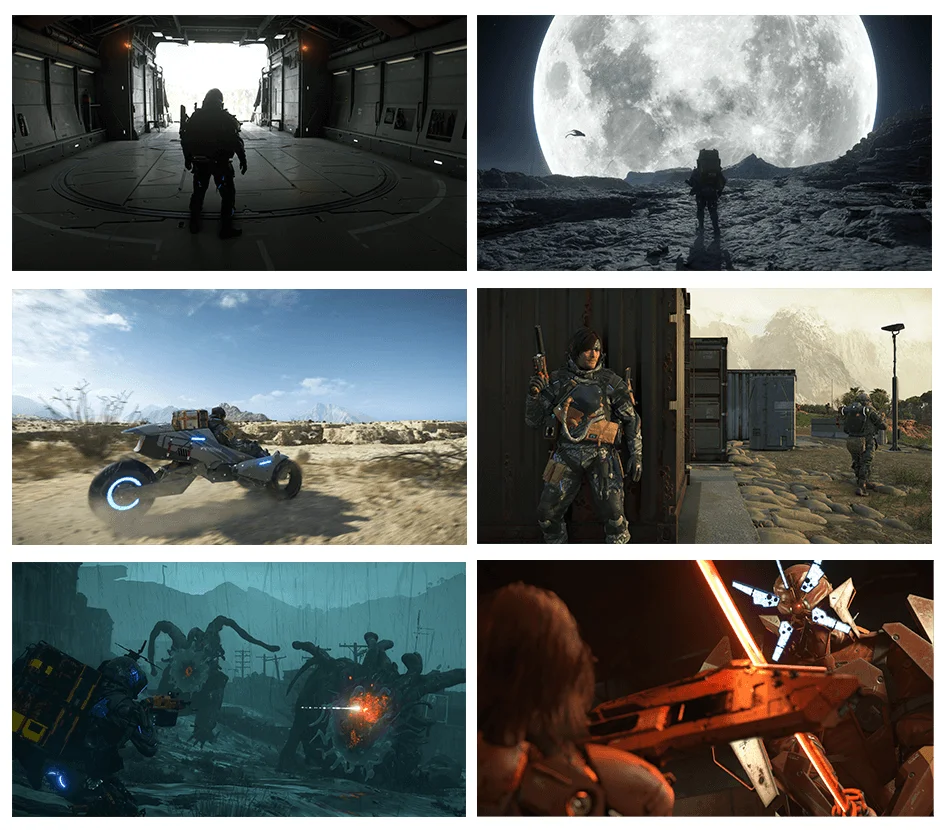 SFアクションゲームの複数の場面をコラージュした画像