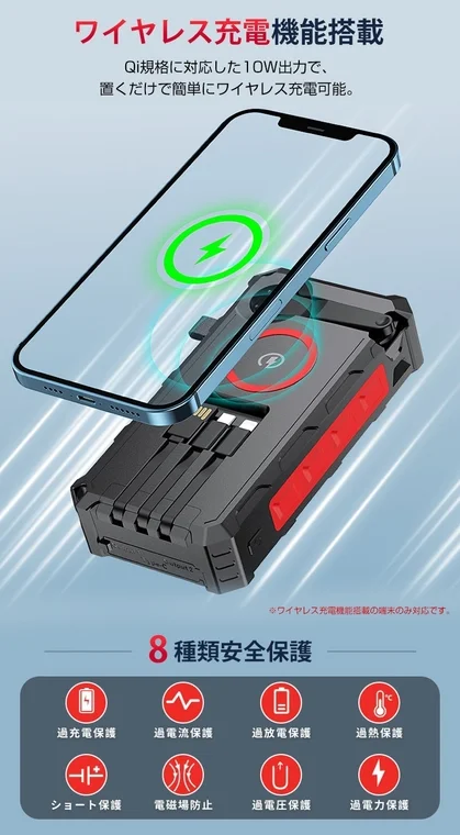ワイヤレス充電とケーブル内蔵