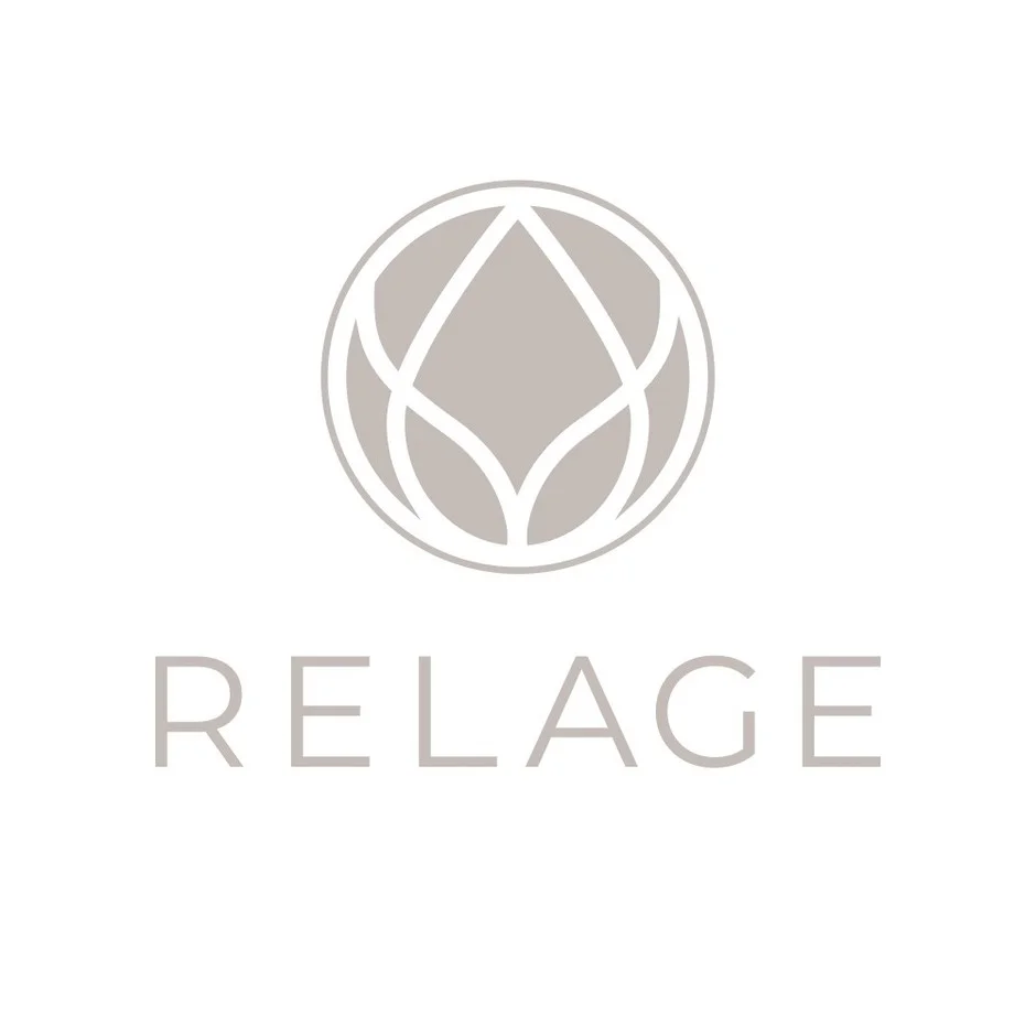 ロゴ、ブランド、抽象的、円形、葉っぱ、エレガント、ミニマル、RELAGE
