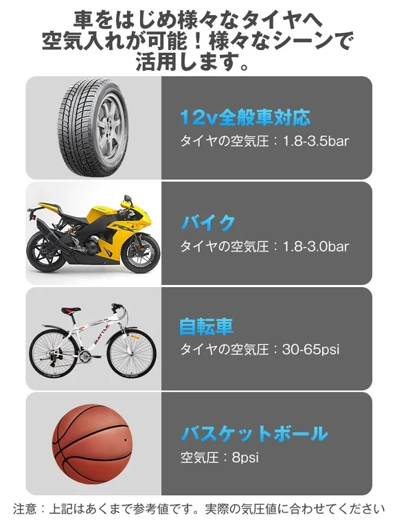 空気入れ・空気圧チェック機能