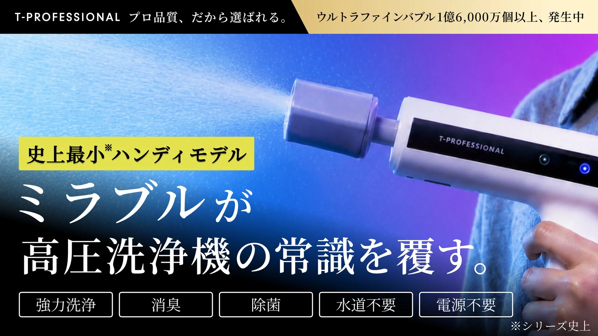 ミラブル技術搭載のハンディ高圧洗浄機「MIRABLE AQUABLAST MINI」がMakuakeで先行販売開始！水道・コンセント不要で強力洗浄・消臭・除菌を実現