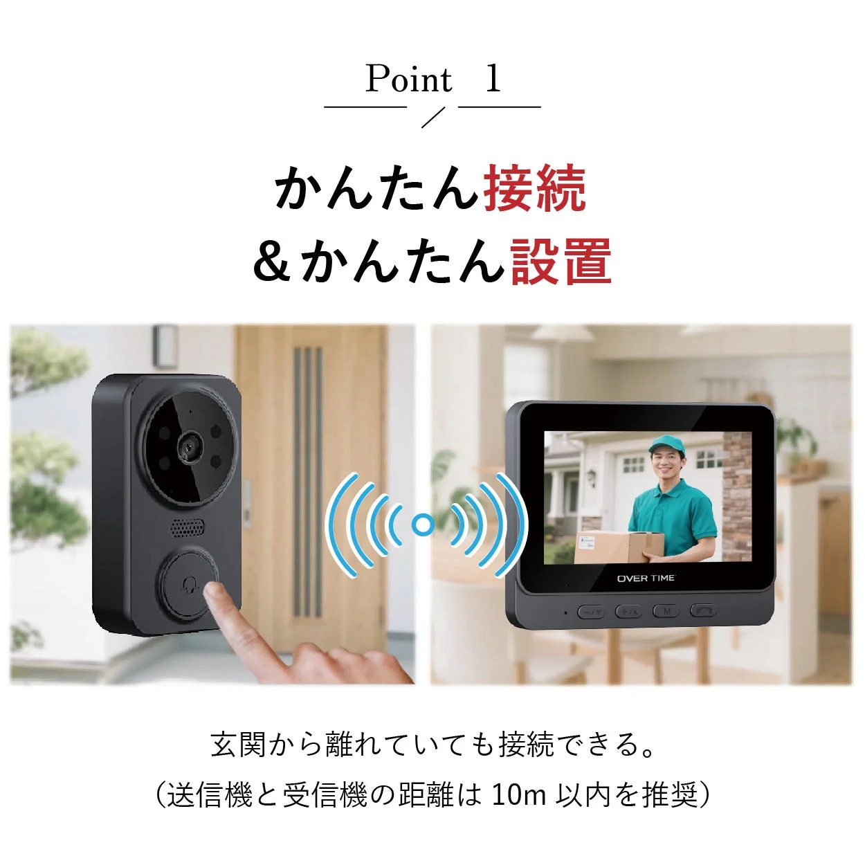 ワイヤレスドアホン、インターホン、簡単接続、簡単設置、ワイヤレス、玄関、防犯、家電、モニター