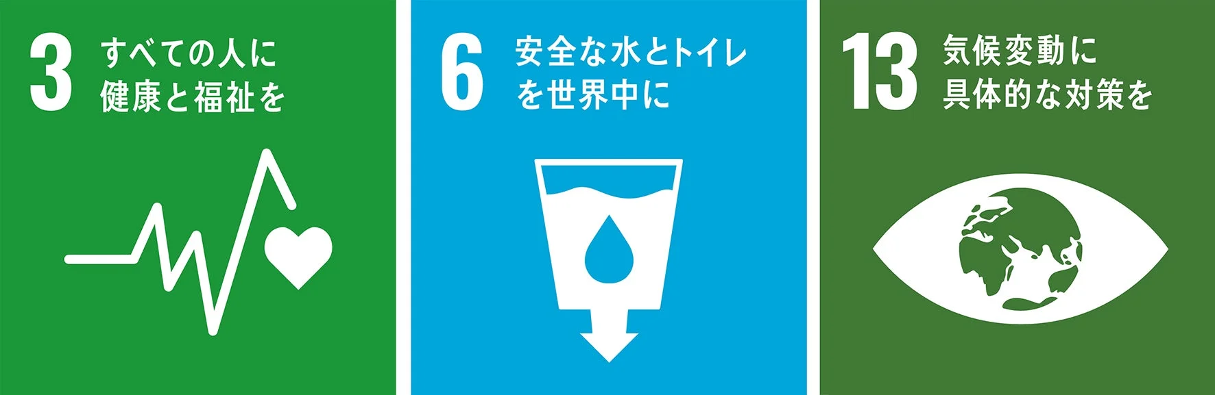 SDGsの目標3、6、13のアイコン
