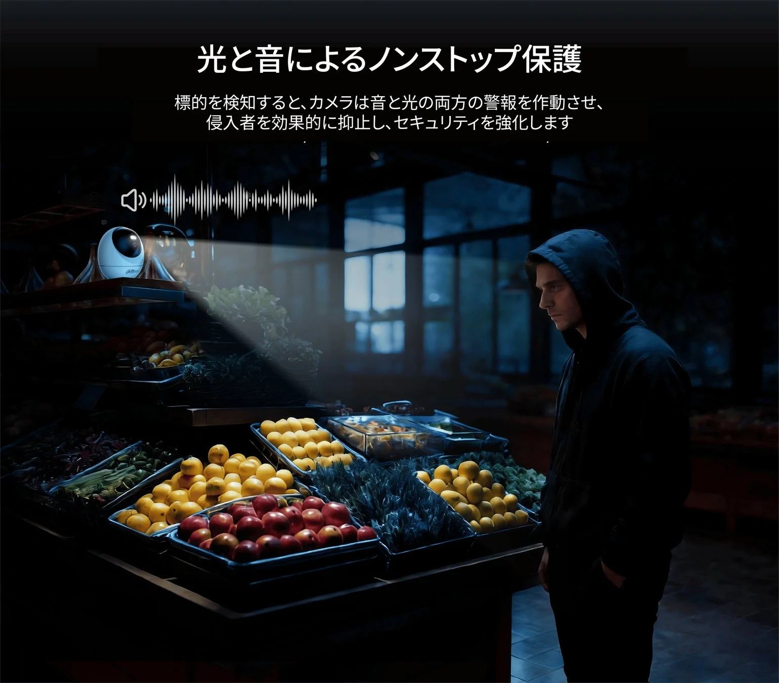 光と音によるノンストップ保護