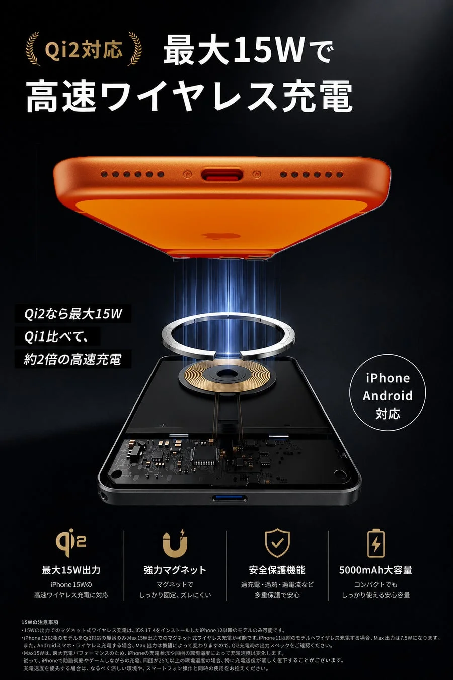 Qi2対応の高速ワイヤレス充電