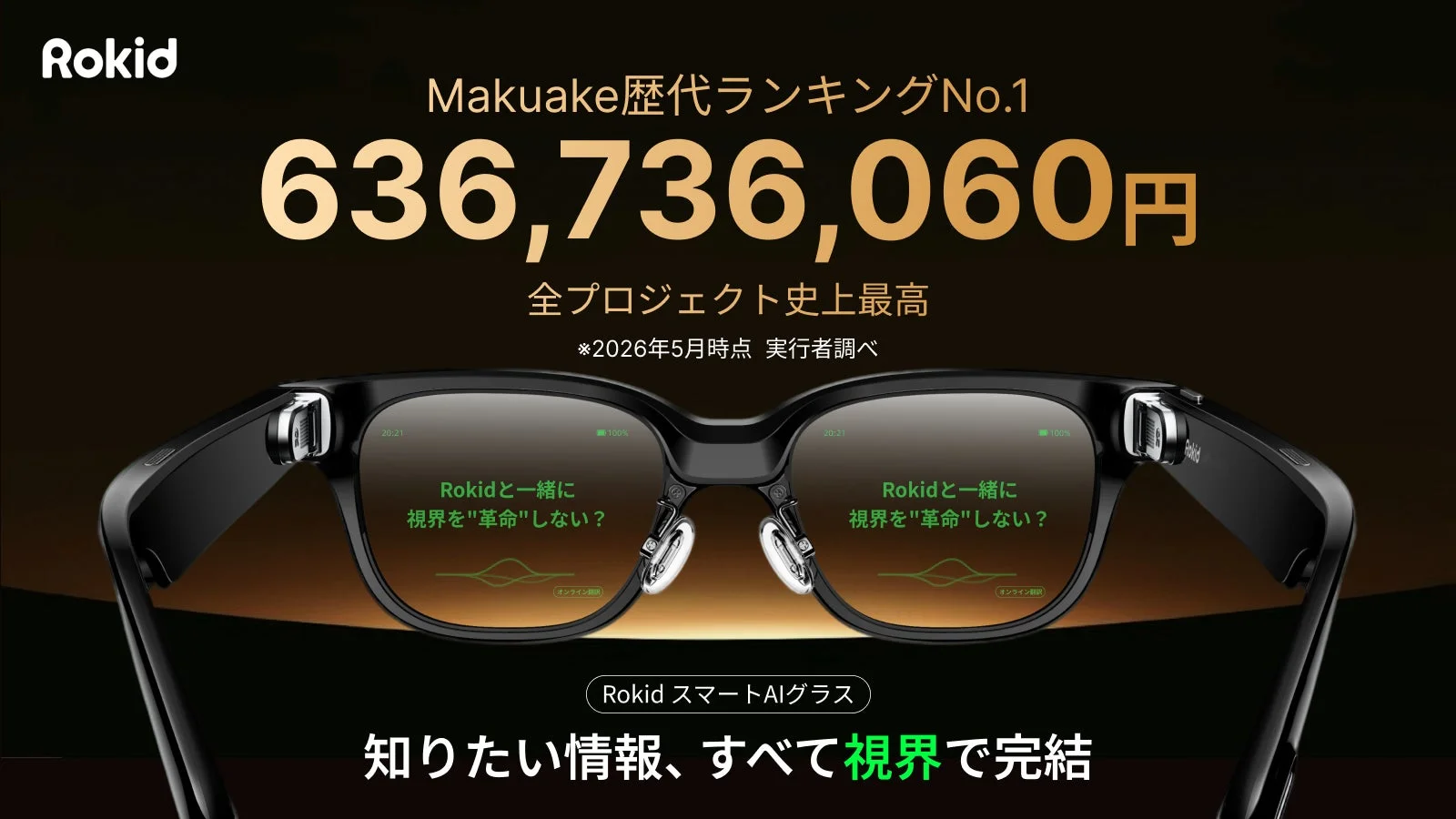 【速報】RokidスマートAIグラスがMakuake歴代最高額を更新、6億円突破！日本での事業展開とサポートを強化