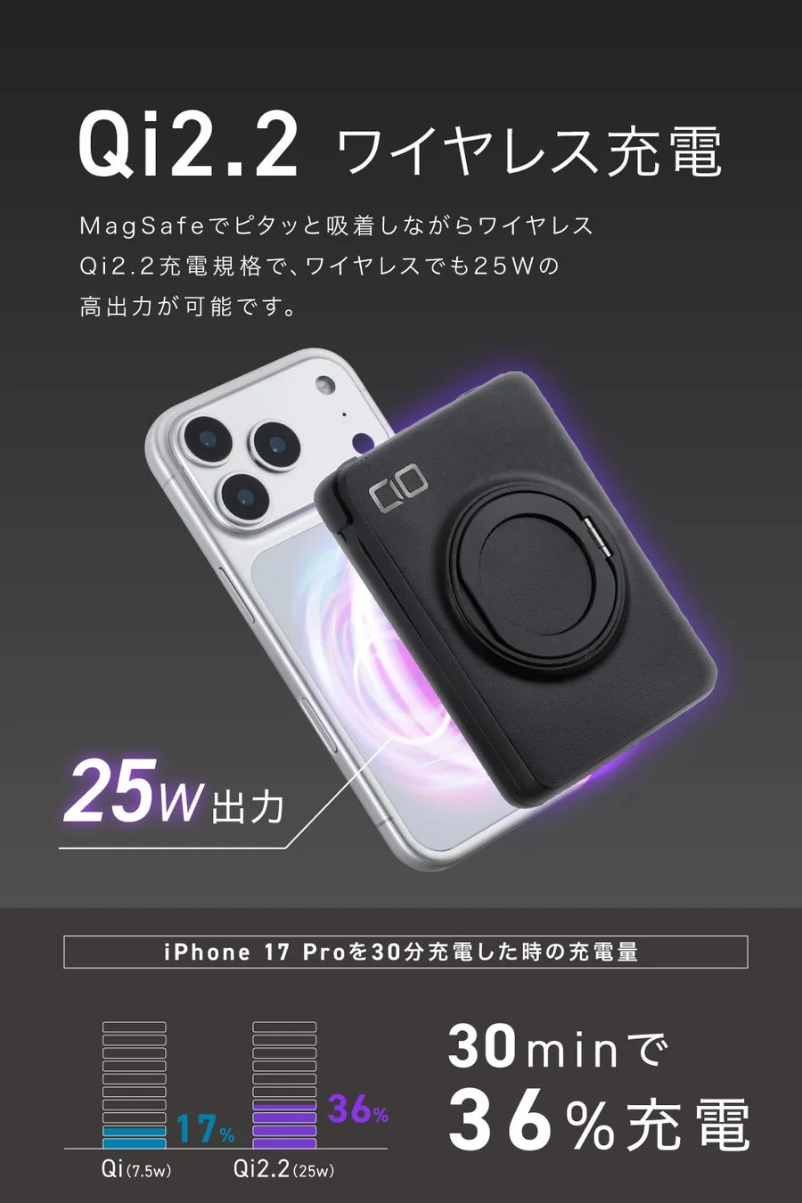 Qi2.2 ワイヤレス充電 25W出力