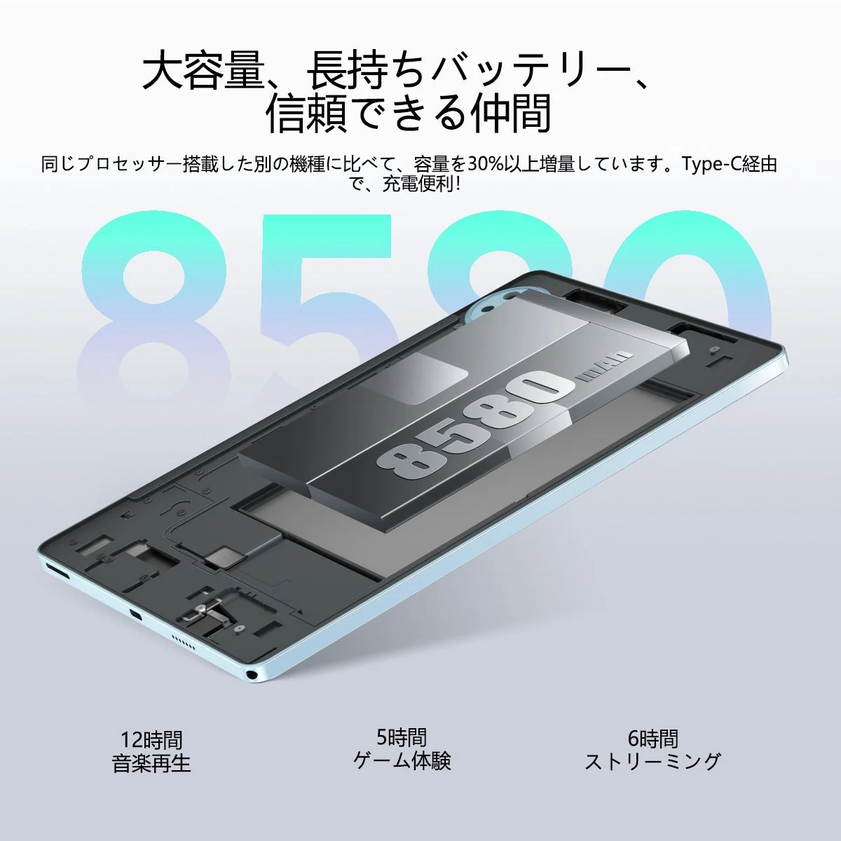 8580mAh大容量バッテリー