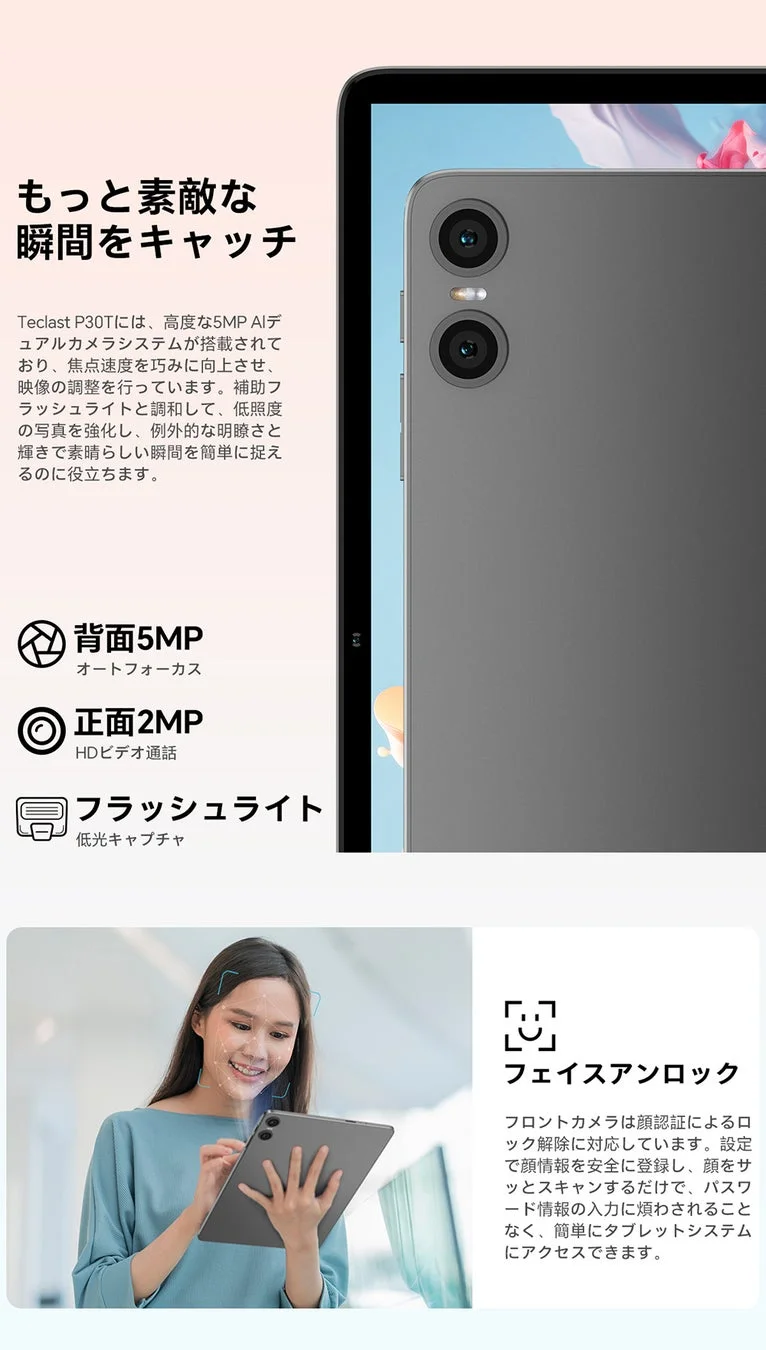 軽量ボディと顔認証、カメラ