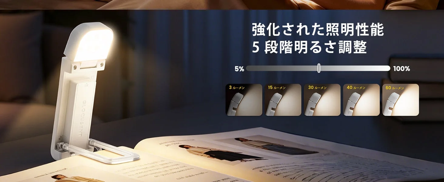 Glocusent Reading Lightの明るさ調整