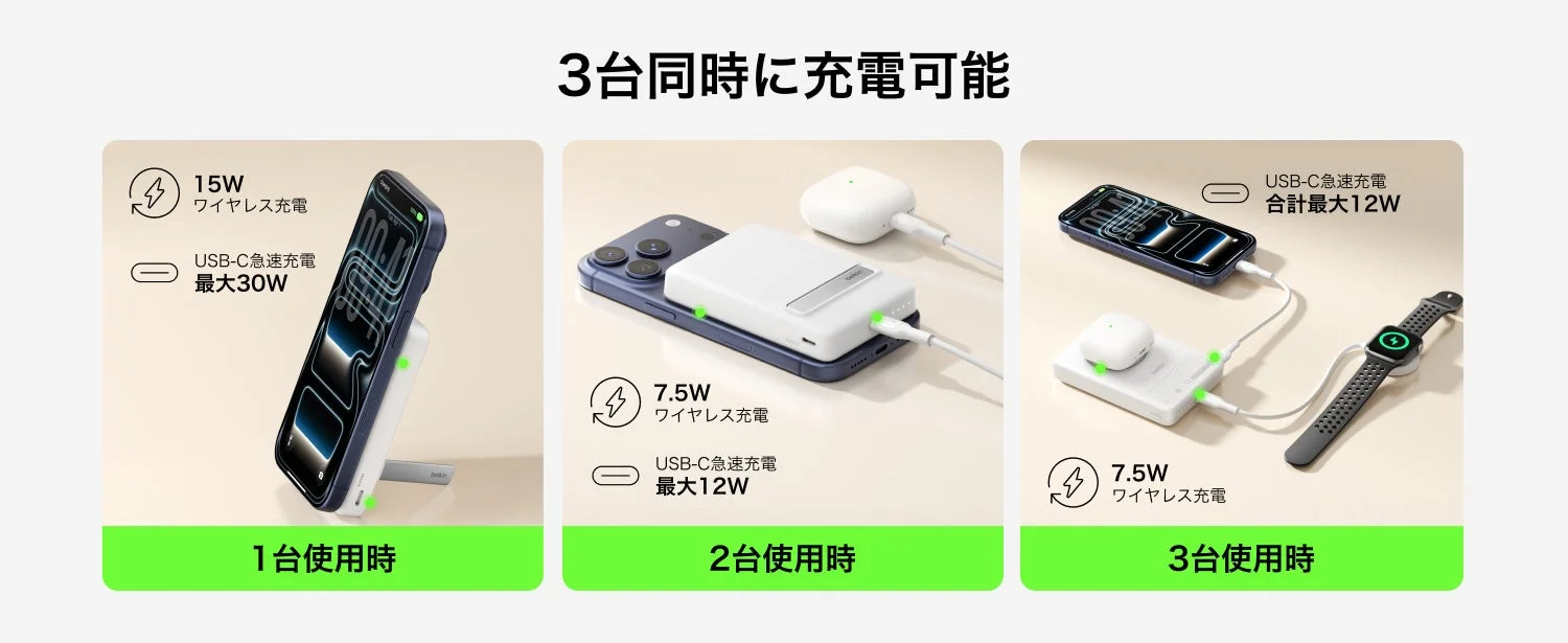 3台同時に充電可能