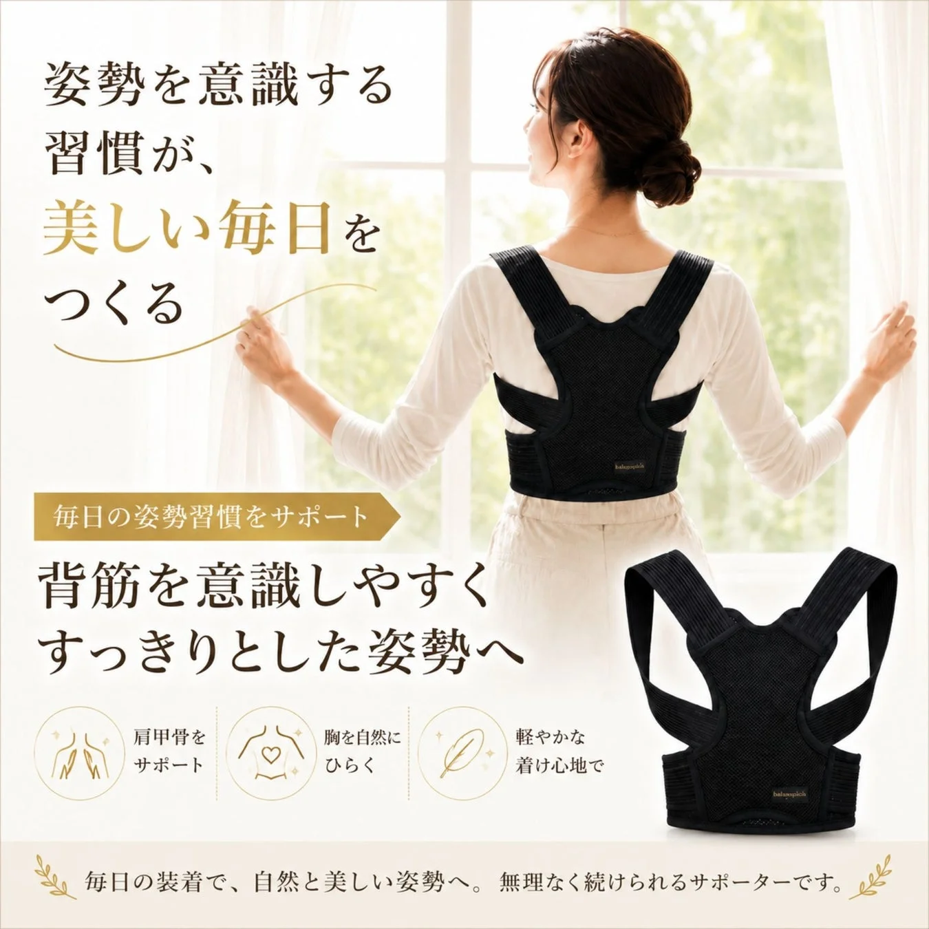 「中山式 姿勢サポーター」新発売！独自の「Wクロス構造」で、美しい姿勢習慣をサポート