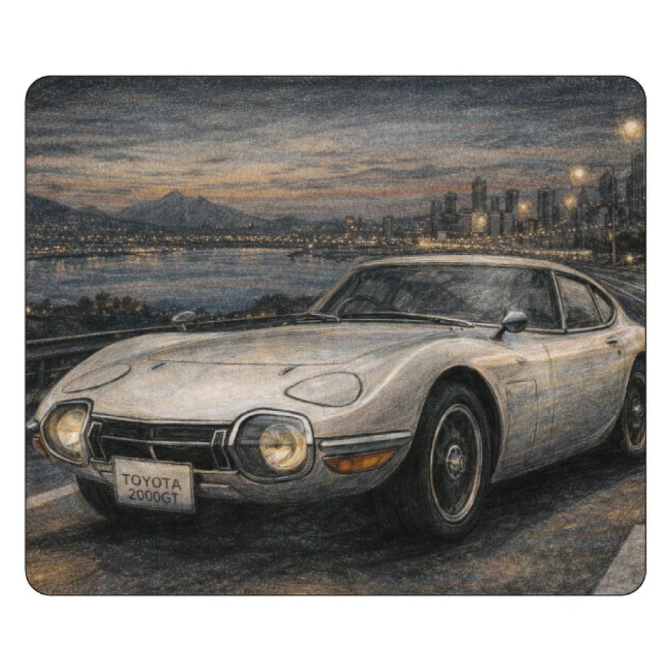 湖畔のトヨタ2000GTのイラスト