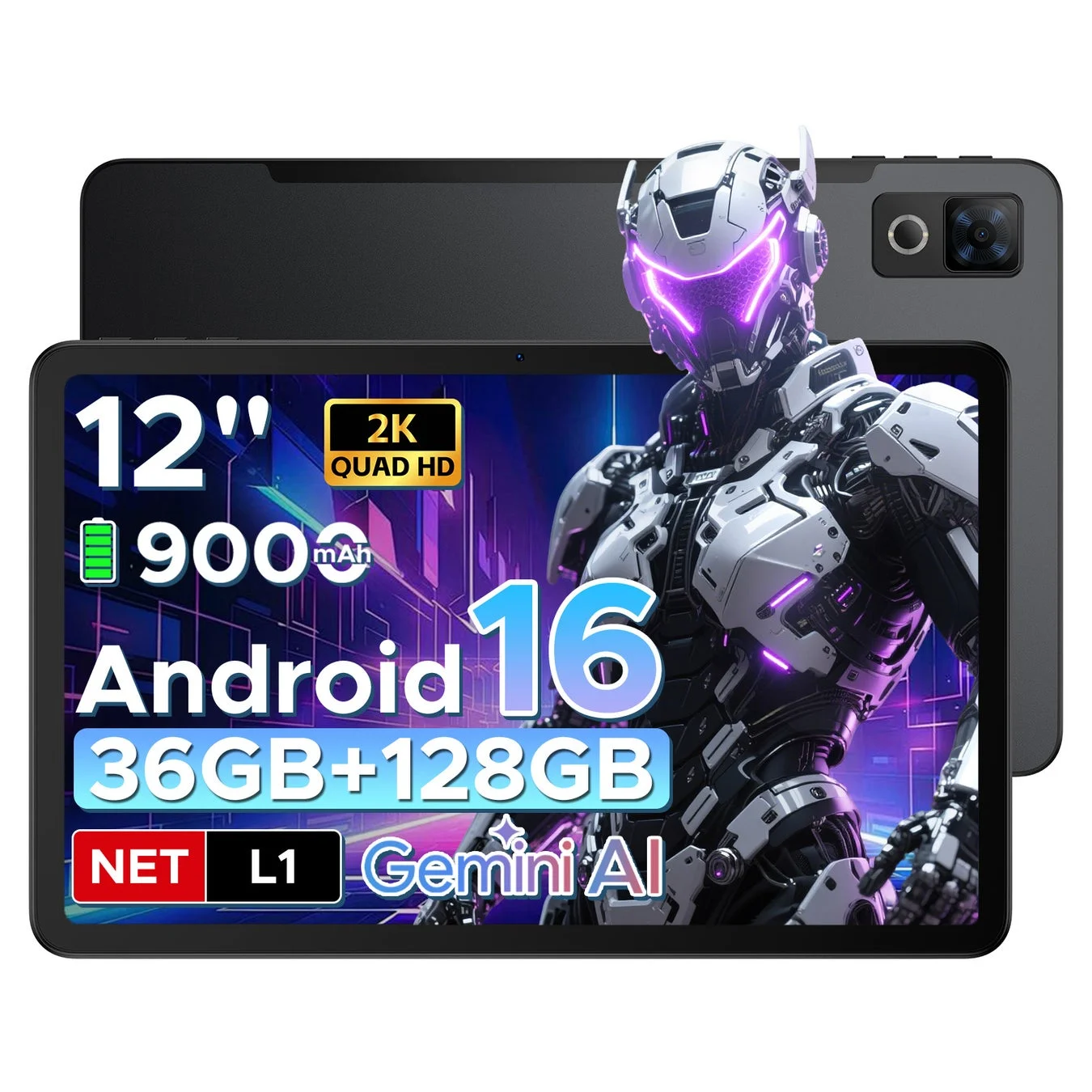 12'' 2K QUAD HD 9000 mAh Android 16 36GB+128GB NET L1 Gemini AI