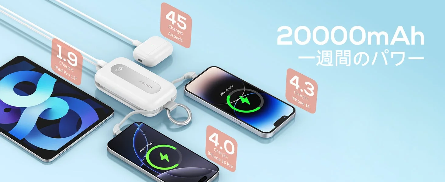 収納式ケーブル内蔵＆最大4台同時充電