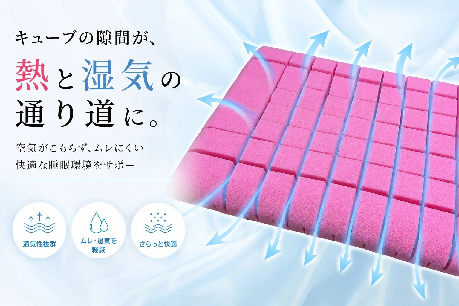 キューブの隙間が、熱と湿気の通り道に。