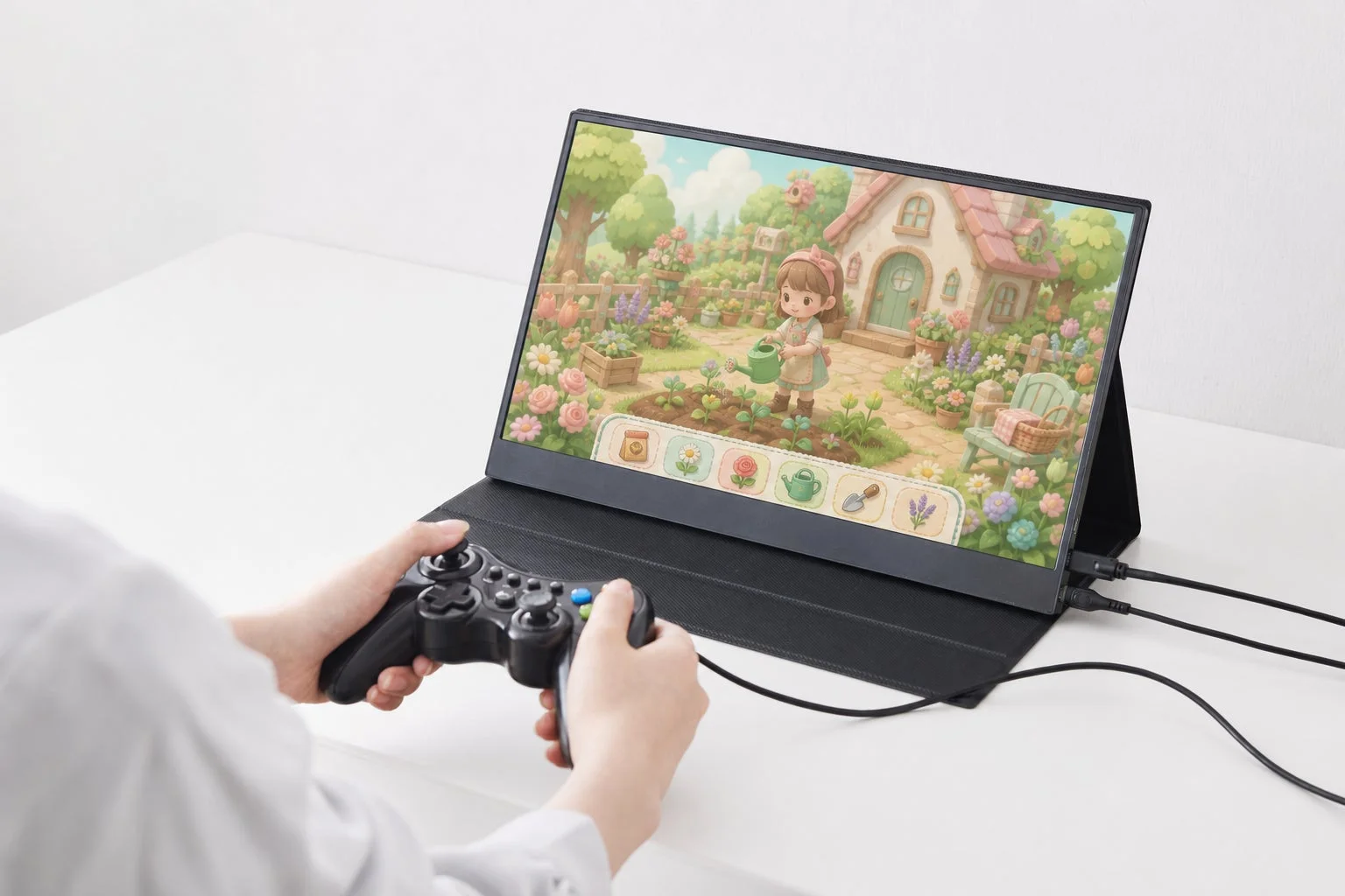 モバイルモニターでゲームをプレイする様子