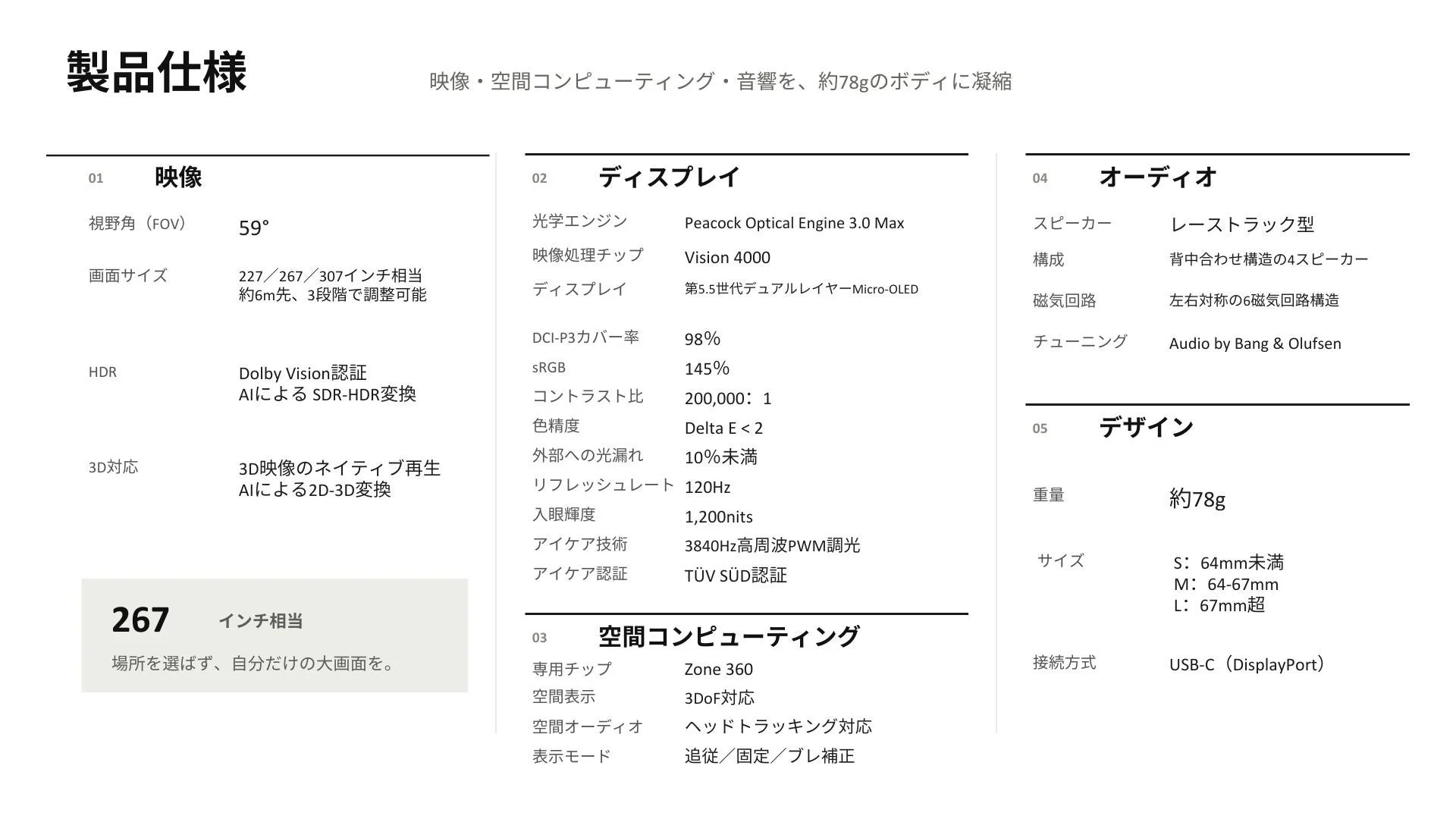 RayNeo GT Maxの主な製品仕様