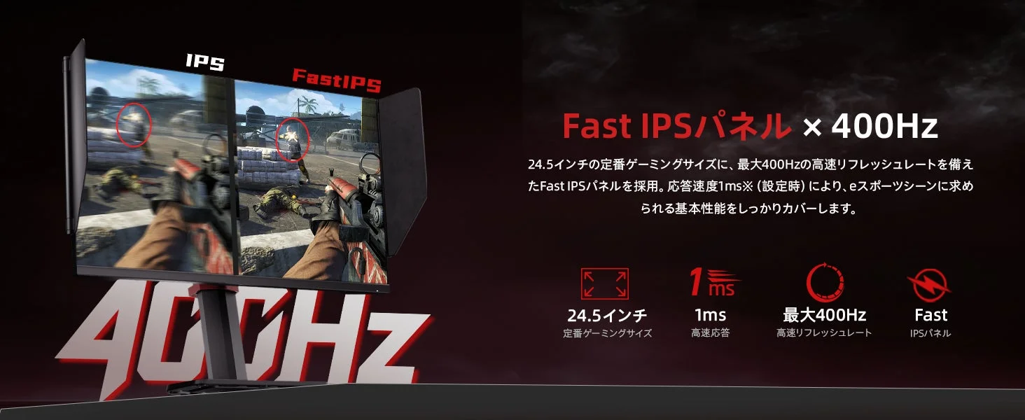 24.5インチFast IPSパネル搭載のゲーミングモニター
