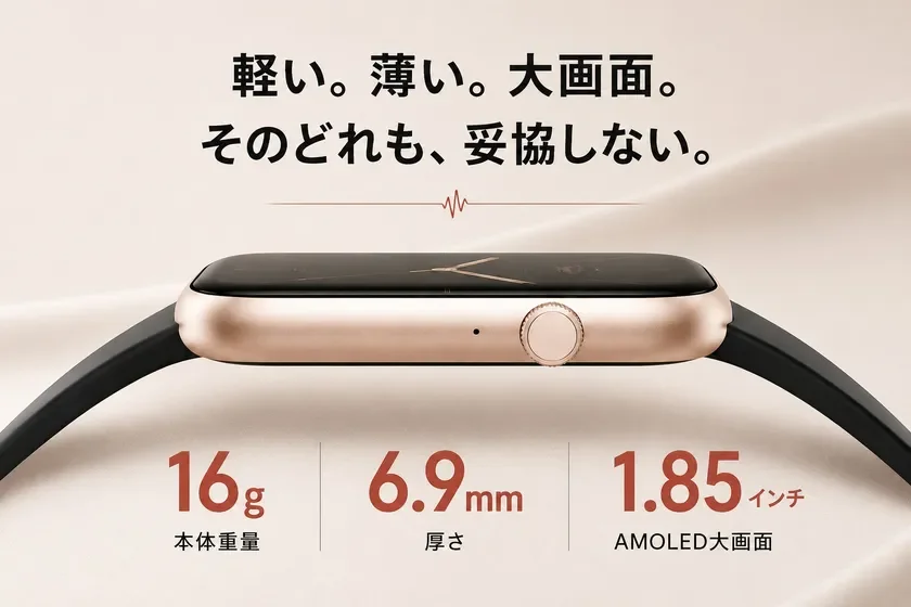 大画面1.85インチで最軽量・最薄！スマートウォッチ「SINNIS Grace2」が8月26日より8,980円で新発売