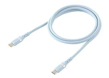 白い背景に置かれたライトブルーのUSB-C to USB-Cケーブルです