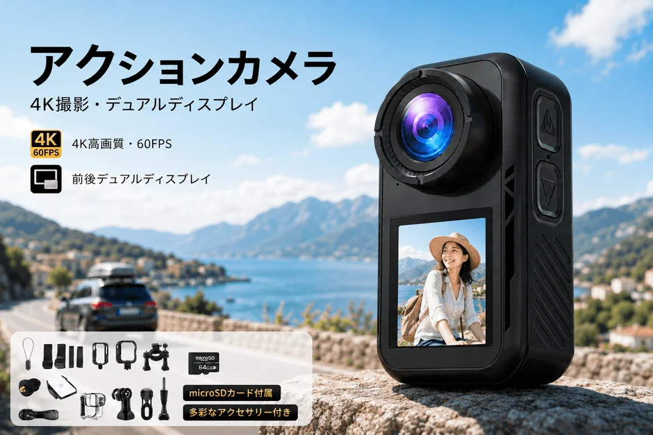 旅をもっと自由に！66gのマグネット着脱式アクションカメラが新登場、4K/60fpsとデュアルディスプレイでVlog撮影をサポート